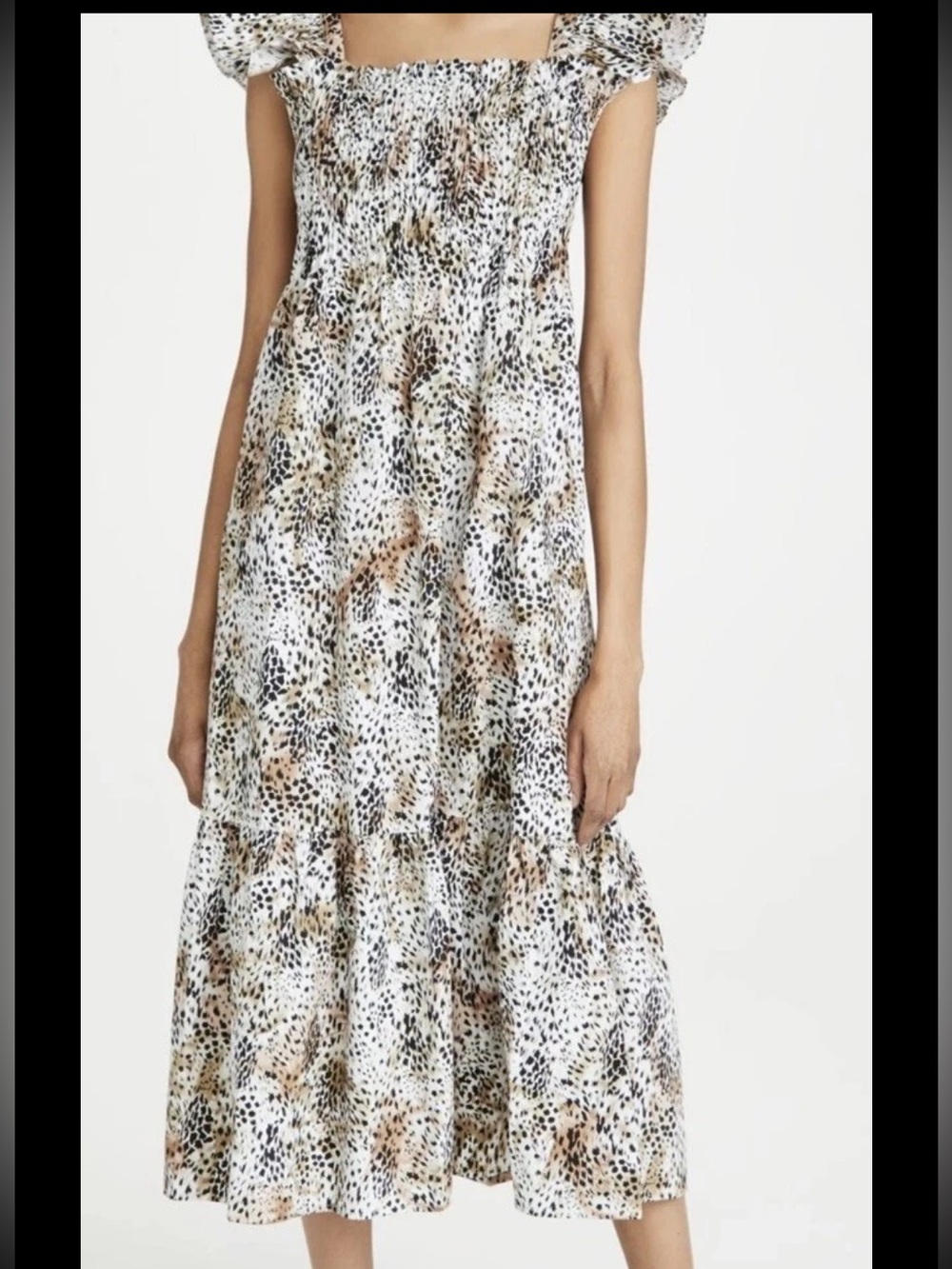 NWT Sea New York White and Tan Animal-Print Tiered Midi Dress